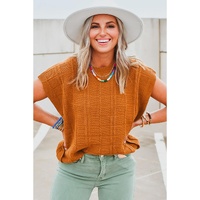 Chestnut Grid Textured Short Sleeve Sweater - L thumbnail