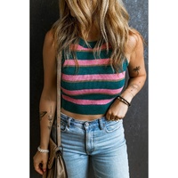Pink Stripe Sleeveless Knit Cropped Sweater Top - XL thumbnail