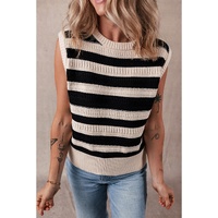 Black Stripe Ribbed Trim Knitted Sweater Vest - XL thumbnail