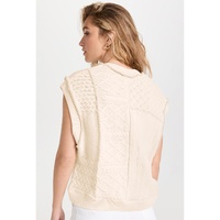 Beige Cable Knit Dolman Armholes Sweater Tank - M thumbnail