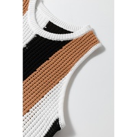 Khaki Stripe Color Block Sleeveless Knitted Sweater Vest - S thumbnail