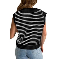 Black Stripe Turn-down V Neck Sweater Tank Top - S thumbnail