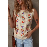 Jet Stream Embroidered Floral Cable Knit Sweater Vest - L thumbnail