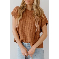 Camel Round Neck Textured Knit Sweater Vest - XL thumbnail