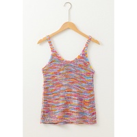 Pink Color Contrast Crochet Loose Fit Sweater Vest - XL thumbnail