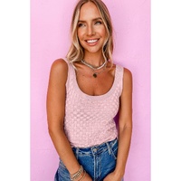 Light Pink Solid Textured Checkered U Neck Sweater Vest - XL thumbnail
