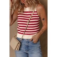 Red Stripe Textured Knit Ribbed Hem Sweater Tank Top - S thumbnail