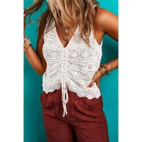 Beige Trendy Hollowed Knit V Neck Drawstring Sweater Vest - L thumbnail