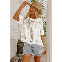 Azura Exchange Fishnet Knit Ribbed Short Sleeve Sweater Tee - L thumbnail