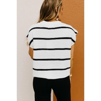 White Striped Batwing Sleeve Sweater Tee - M thumbnail