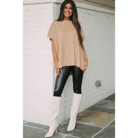 Apricot Short Sleeve Side Slit Oversized Sweater - S thumbnail