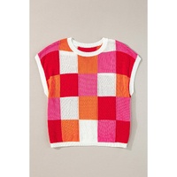 Fiery Red Color Block Cap Sleeve Sweater - S thumbnail