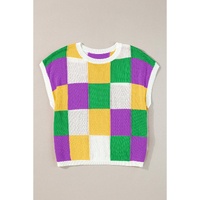 Tillandsia Purple Color Block Cap Sleeve Sweater - L thumbnail