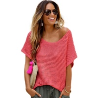 Red Clay Solid Loose Knit Short Dolman Sleeve Sweater - XL thumbnail