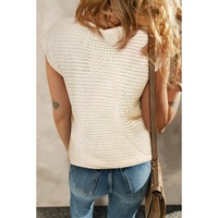 White Flower Crochet Round Neck Knitted Top - M thumbnail