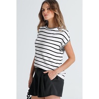 White Stripe Knitted Bat Sleeve T Shirt - L thumbnail