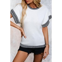 White Contrast Trim Round Neck Batwing Sleeve Knitted Top - XL thumbnail