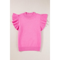 Bonbon Ribbed Mock Neck Ruffled Short Sleeve Sweater - L thumbnail