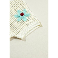 White Crochet Flower Hollow-out Sweater T Shirt - L thumbnail