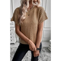 Light French Beige Rib Knitted Wide Sleeve Sweater T Shirt - L thumbnail