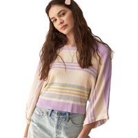Purple Stripe Borderline Rib Knit Cuffed Dolman Sleeve Sweater - L thumbnail