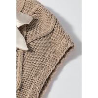 Simply Taupe Cable Knit Colorblock Satin Bowknot Short Sleeve Sweater - M thumbnail
