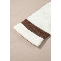 Brown Striped Accent Notched V Neck Cropped Sweater T Shirt - M thumbnail