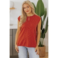 Orange Solid Color Split V Neck Short Sleeve Sweater - L thumbnail