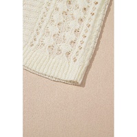 Azura Exchange White Hollow Out Knit Bracelet Sleeve Drop Shoulder Sweater - L thumbnail