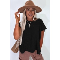 Black Solid Color Sweater Tee with Side Slits - S thumbnail