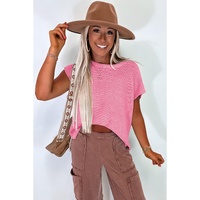 Sachet Pink Solid Color Sweater Tee with Side Slits - M thumbnail