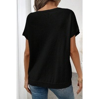 Black Bow Pattern Knit Short Sleeve Sweater - S thumbnail