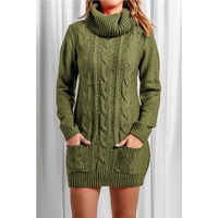 Azura Exchange Olive Cowl Neck Cable Knit Sweater Dress - XL thumbnail