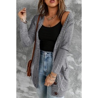 Dark Gray Front Pocket and Buttons Closure Cardigan - S thumbnail