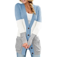 Blue Front Pocket and Buttons Closure Cardigan - 2 US thumbnail