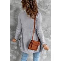 Gray Front Pocket and Buttons Closure Cardigan - M thumbnail