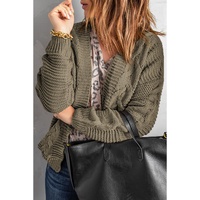 Olive Chunky Wide Long Sleeve Knit Cardigan - S thumbnail