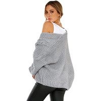 Azura Exchange Gray Chunky Wide Long Sleeve Knit Cardigan - M thumbnail