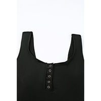Black Square Neck Sleeveless Fashion Print Tankini Set - L thumbnail