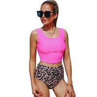 Leopard Square Neck Sleeveless Fashion Print Tankini Set - S thumbnail