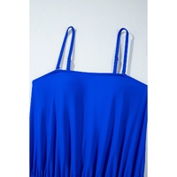 Dark Blue Bow Peplum Waist Spaghetti Straps Tankini Set - XL thumbnail