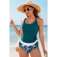 Sea Green Drawstring Tummy Control Mix-and-match 2pcs Tankini Swimsuit - 2XL thumbnail