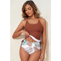 Mineral Red Drawstring Tummy Control Mix-and-match 2pcs Tankini Swimsuit - S thumbnail