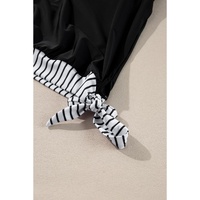 Black Striped Patchwork Side Drawstring Bottoms Tankini Set - S thumbnail