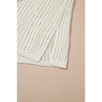 Beige Open Knit Drawstring Waist Beach Dress - M thumbnail