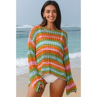 Carrot Multi Stripe Open Knit Sweater Beach Cover Up - M thumbnail