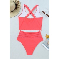 Azura Exchange Pink Scalloped Criss Cross High Waist Bikini - S thumbnail