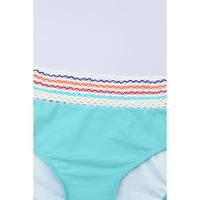 Sky Blue Striped Patchwork Spaghetti Strap High Waist Bikini Swimsuit - XL thumbnail