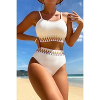 White Textured Contrast Banding Bikini High Waist 2pcs Swimsuit - XL thumbnail