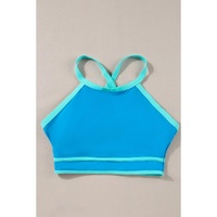 Blue Contrast Trim Crisscross Back High Waisted Bikini - L thumbnail